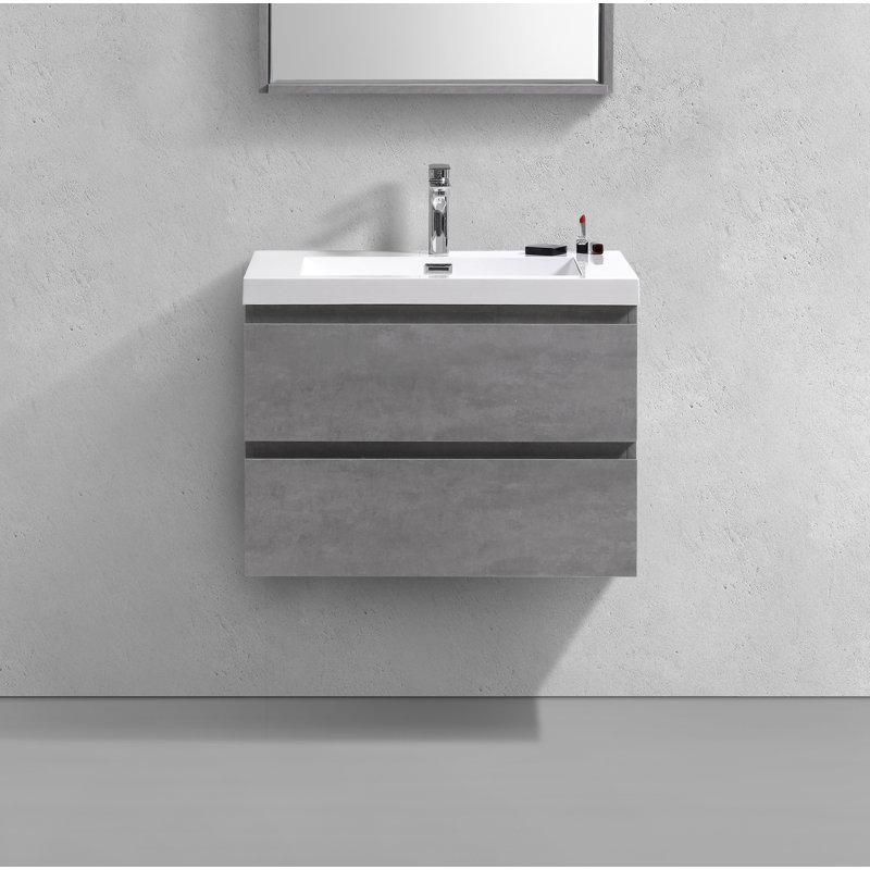 Ensemble de meuble-lavabo simple mural Ninel 30, Gris ciment