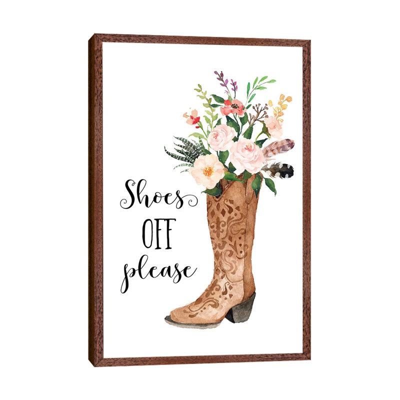 Shoes Off Please - Painting on Canvas, Classic Brown Wood Framed, 101.6cm H x 66.04cm W x 3.81cm D