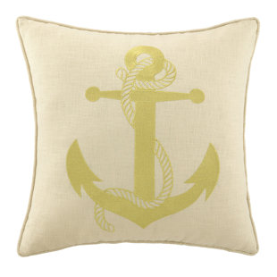 Anchor Embroidered Decorative Linen Throw Pillow