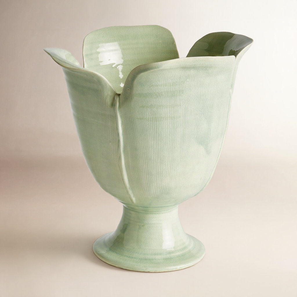 Rachana Handmade Ceramic Table Vase, 13.25" H x 11.5" W x 11.75" D, Celadon