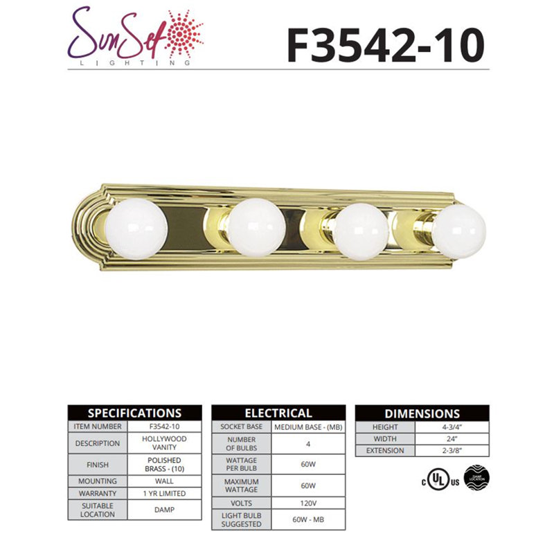 Knutson 4 - Light Dimmable Bath Bar, Polished Brass