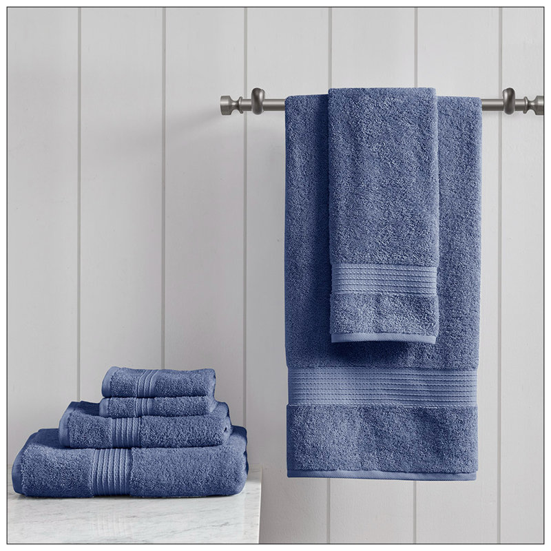 6 Piece 100% Organic Cotton Bath Towels Multi-Size Set, Navy