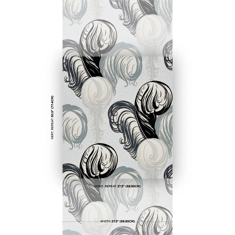 Plumes Wallpaper, Grisaille