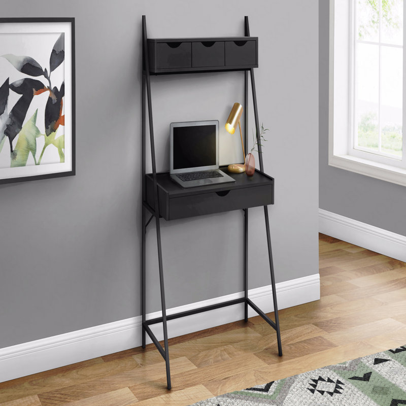 Bureau d'ordinateur, bureau personnel, ordinateur portable, incliné, tiroirs de rangement, L 32 po, bureau, stratifié noir, métal noir, contemporain, moderne