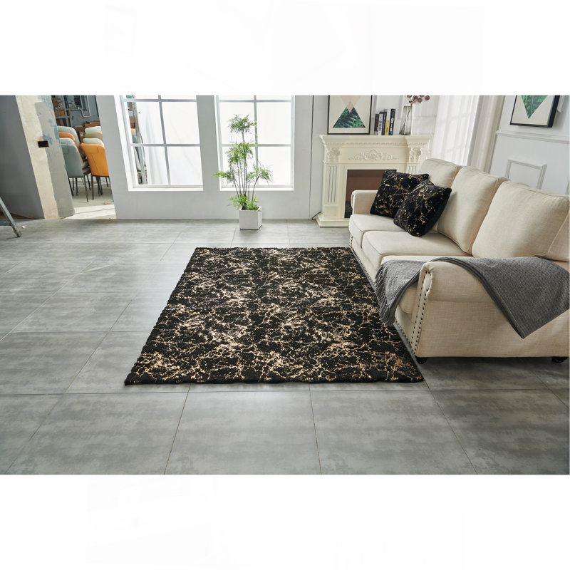 Tapis en fausse fourrure de luxe doré doré doré, Rectangle 5 pi x 7 pi