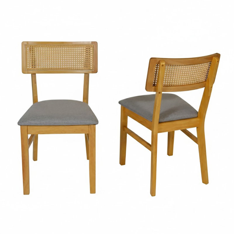 47cm H Fabric Upholstered Parsons Chair, Grey/Natural Wood