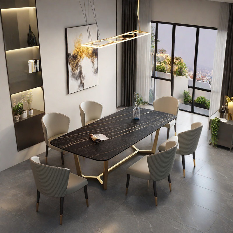 Light Luxury Simple Rock Dining Table Sets., 29.53"H x 70.87"L x 35.43"W