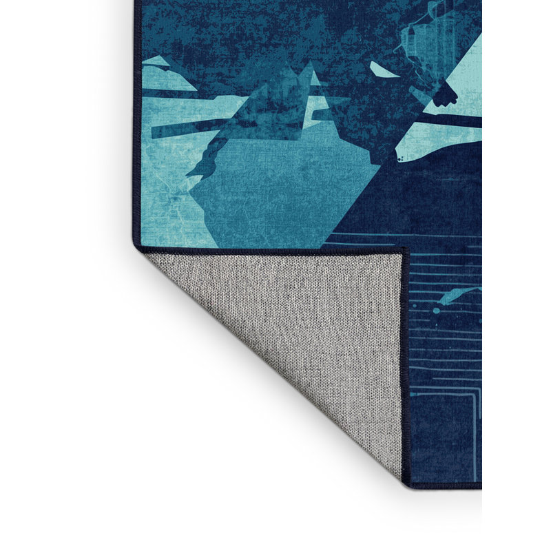 Tapis bleu marine et bleu marine à motif abstrait et moderne lavable à la machine Fillmore, 8 x 12