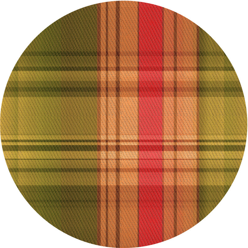 Tapis orange en laine à carreaux, Rond 5 pi