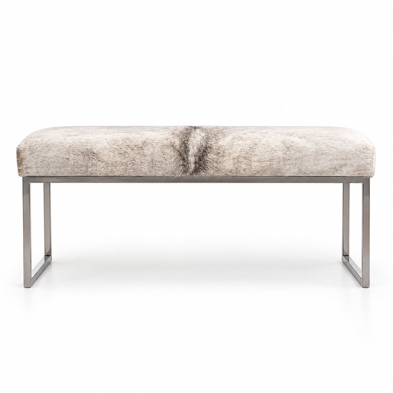 Upholstered Cowhide Bench, 19" H x 48" W x 12" D