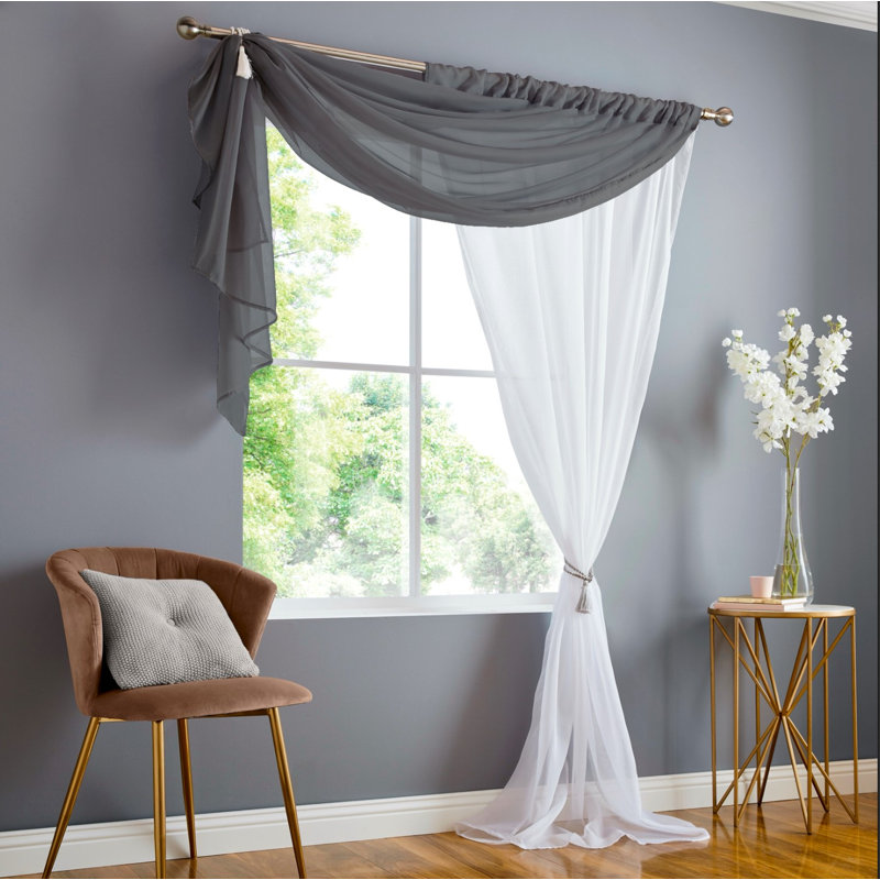 Anah Double Layer Voile Slot Top Sheer Curtain Panel, Charcoal/White, 150 W x 183 D cm