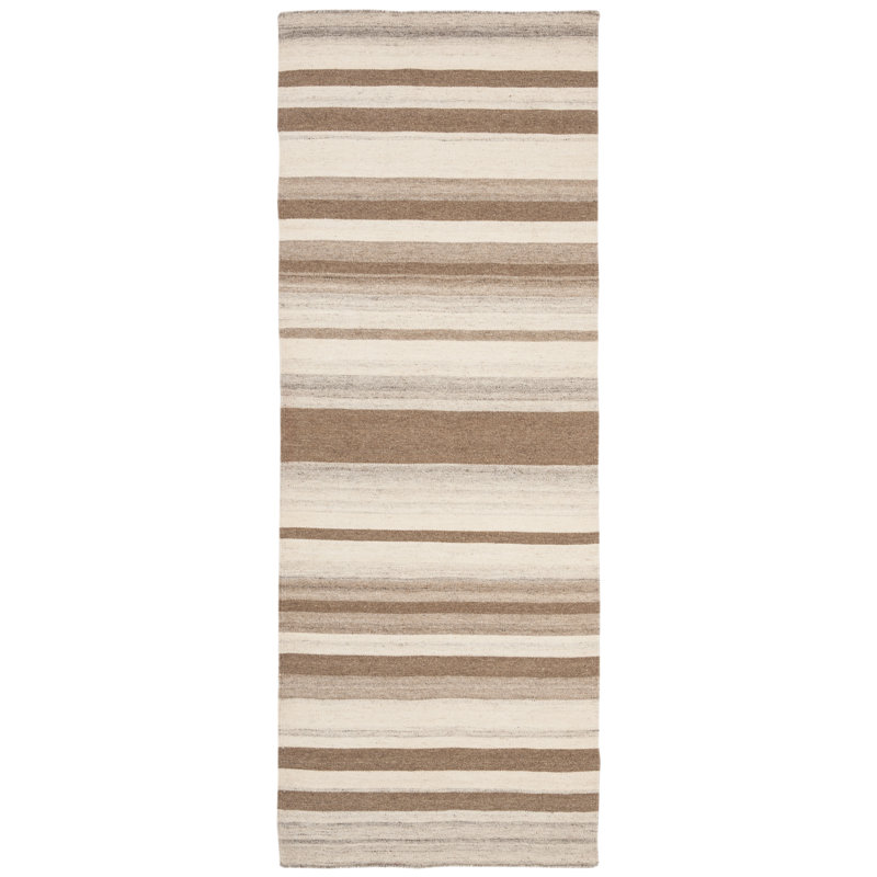 Rodgers Hand Woven Flat Weave Wool/Cotton Geometric Rug in Natural/Camel, Runner 2'6" x 7'
