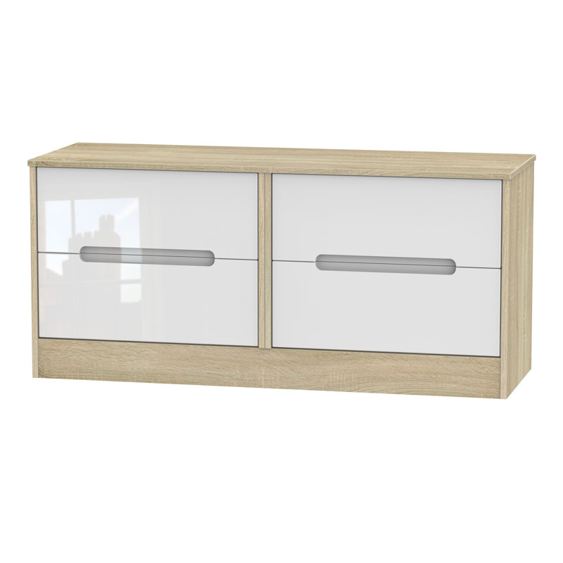 Fully Assembled Vernon 4 Drawer Chest, White Gloss/Bardolino Oak