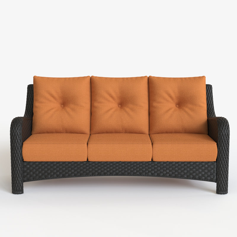 Outdoor Wicker 3-Seat Sofa, Patio Rattan Couch With 6-Inch Thick Cushions, Black