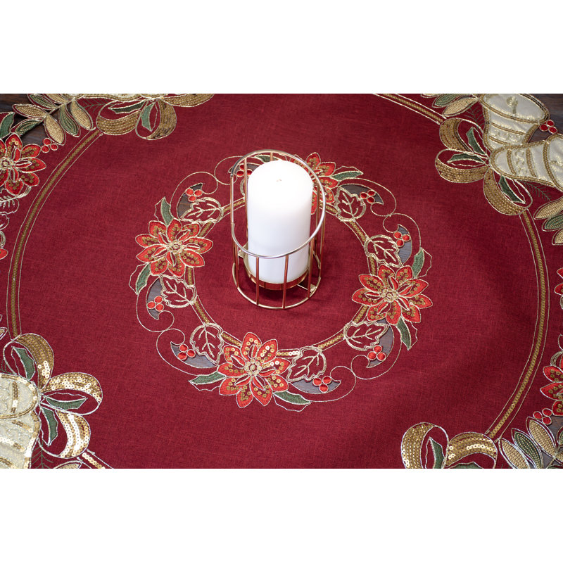Décoration de table ronde de 86 cm (34 pouces) avec cloches de Noël à paillettes dorées sur fond rouge