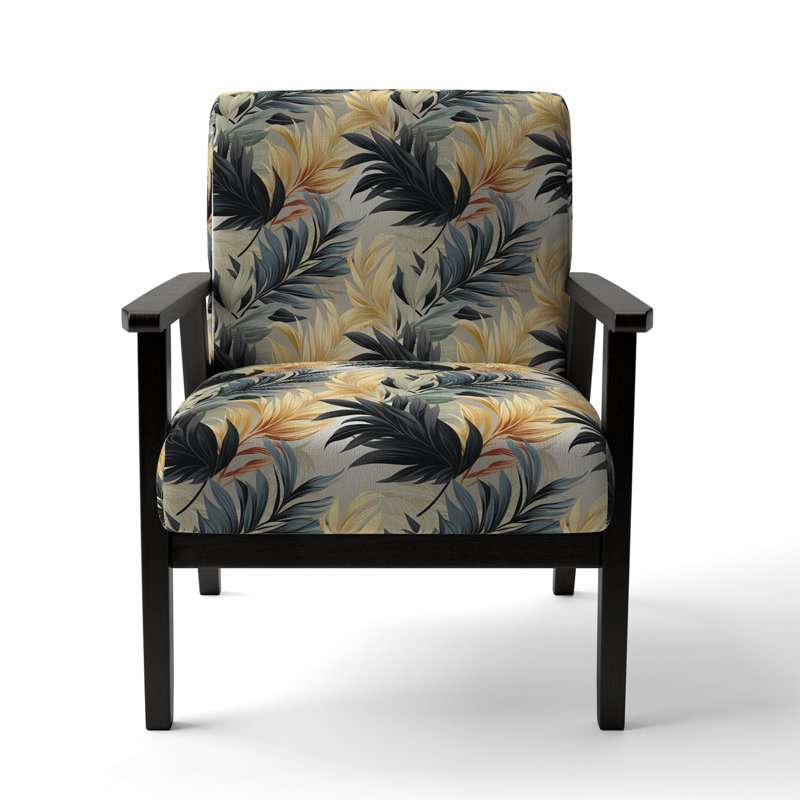 Monochrome Mirage Tropical Pattern - Upholstered Coastal Arm Chair, Tropical Leaves Accent Chair