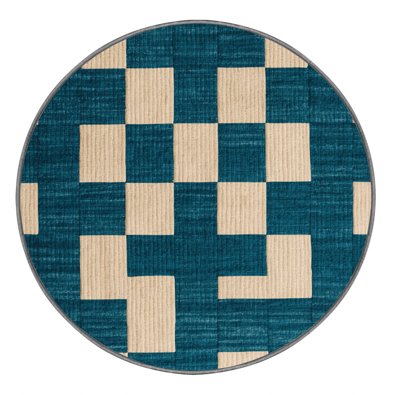 Machine Washable Checkered Green Area Rug, Round 7'