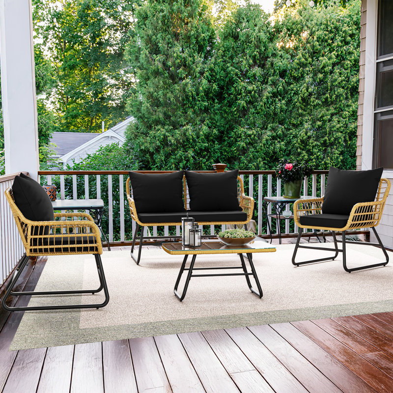 Ensemble de canapé d'extérieur Bayou Breeze 4PCS, Noir / Jaune