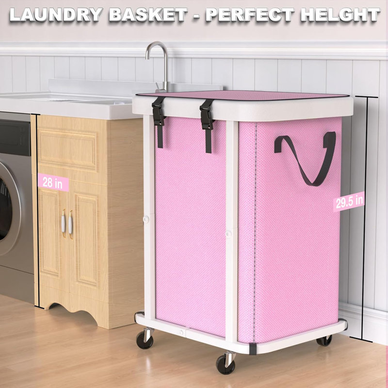 150L (40 Gal) Large Fashion Laundry Basket with Wheels, Leather Patchwork Rolling Hamper Carts
