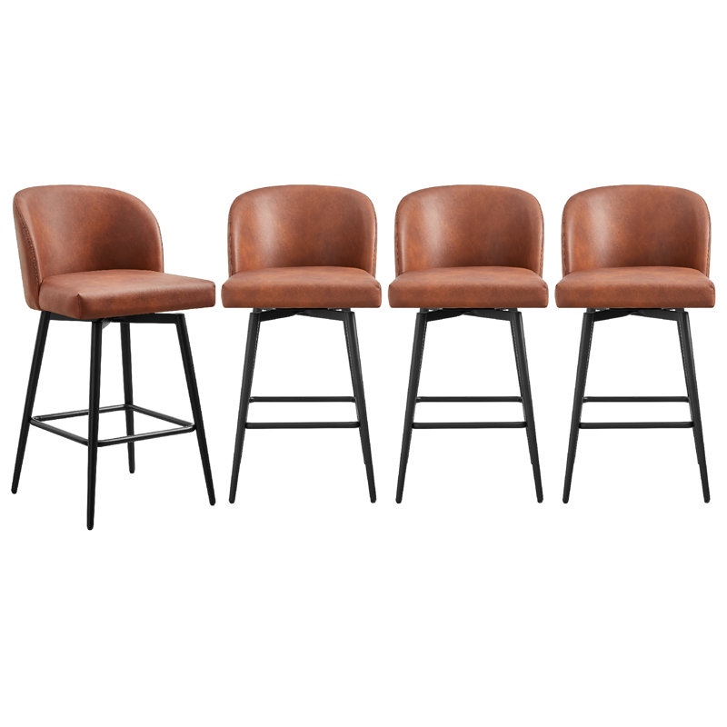 Brendaly Swivel Upholstered Counter Stool with Metal Frame, Cognac Brown