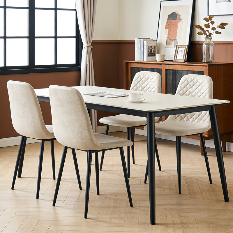 Kaylani Modern Upholstered Dining Chair, Beige Suede, Black, 4