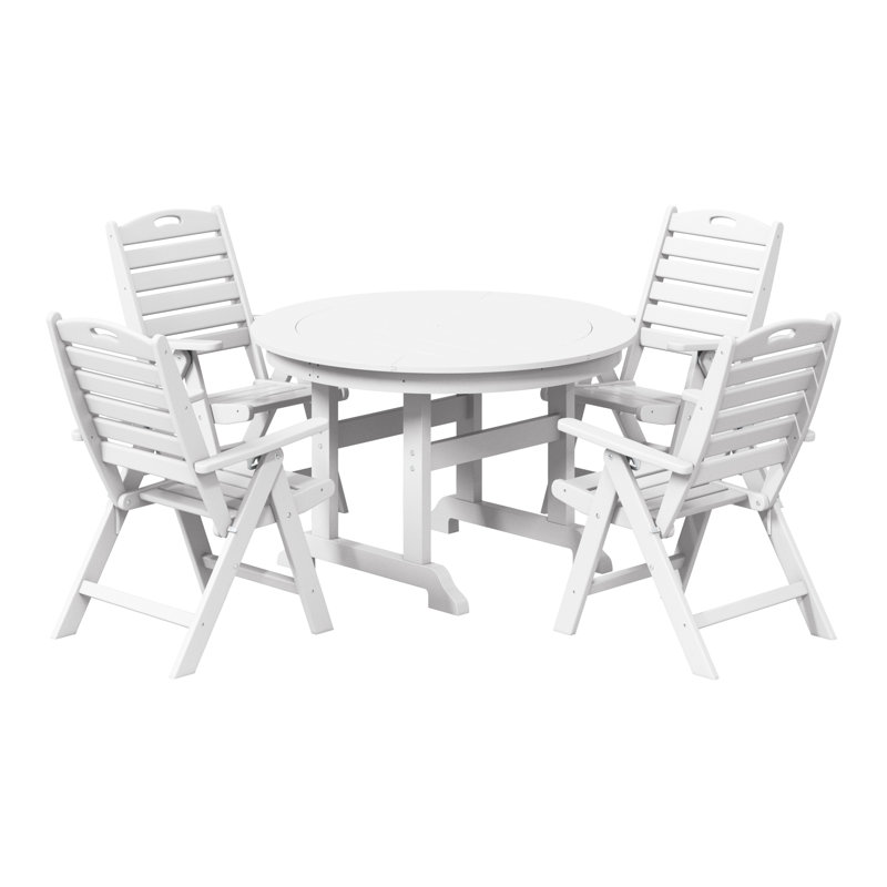 Laguna 5-Piece Round Table Folding Highback Chair Dining Set, White
