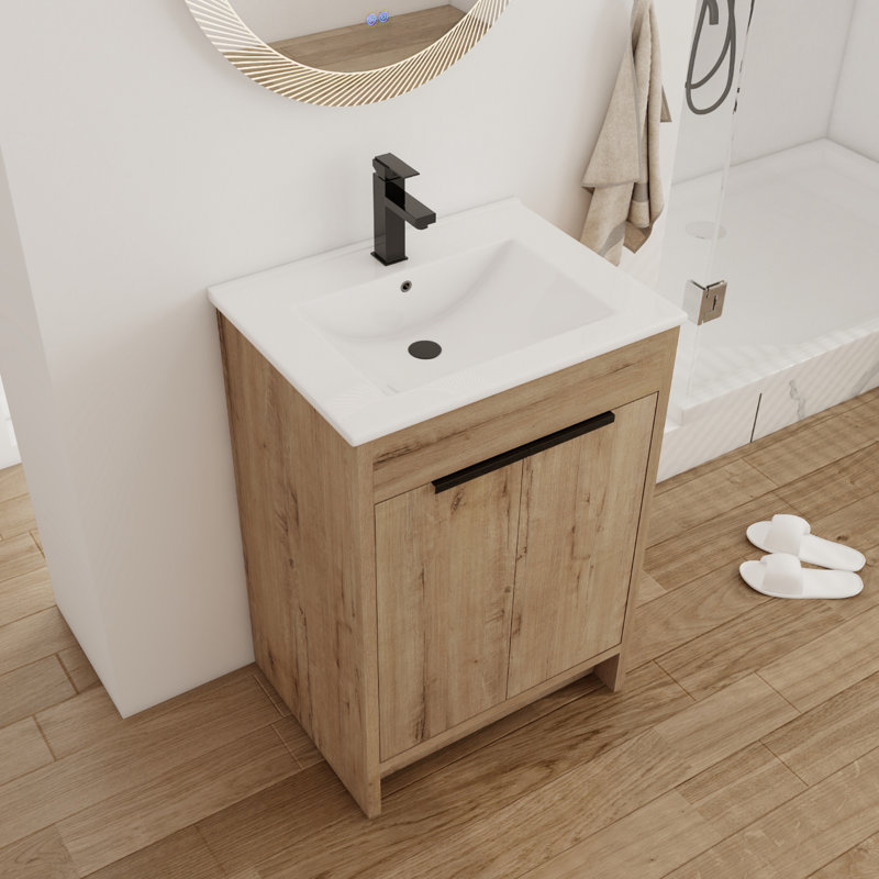 Rivanna 24.34'' Single Bathroom Vanity with Ceramic Top, Imitative Oaken