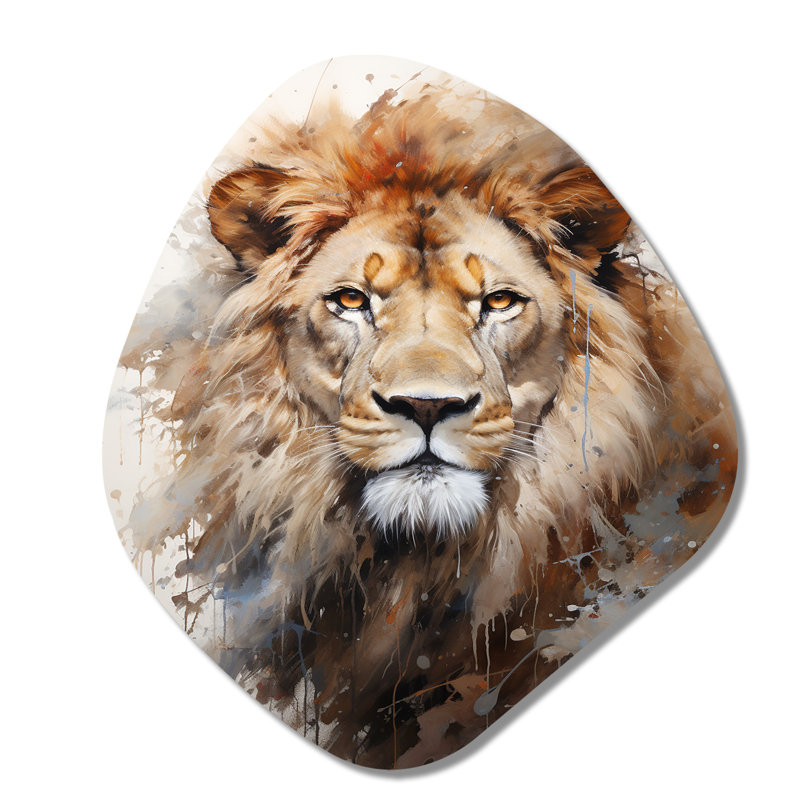 Photographie de portrait de lion - Décoration murale irrégulière en métal en forme de nébuleuse du lion