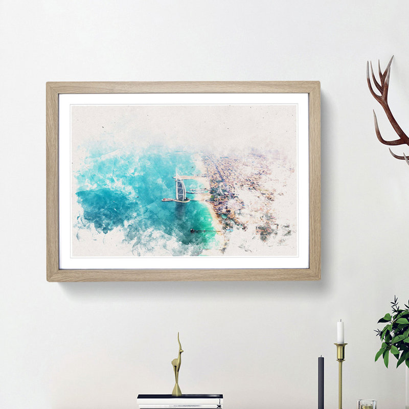 The Skyline of Dubai - Picture Frame Painting Print, 45cm H x 63cm W x 2cm D, Oak Framed