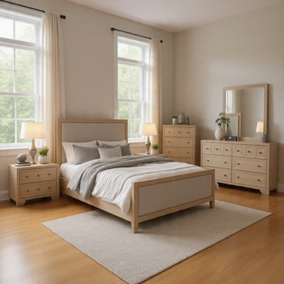 Kizie 5Pc Queen Bedroom Set, Chest, XL Nightstand, Tawny Brown Grey
