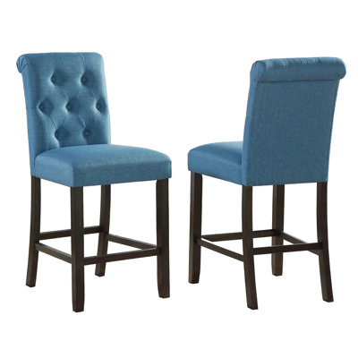 Counter Height Stool Pair, Blue With Luxurious Seating And Leg Finish Chairs, Of 2, Padding Wooden Legs