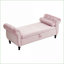 Repose-pieds avec rangement, banc classique en velours avec coussin, rose | Structure en bois | Bordure noire-1629588670