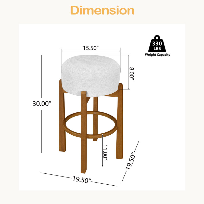 Tabouret de bar intérieur rembourré en bois, ensemble de 2, Noyer