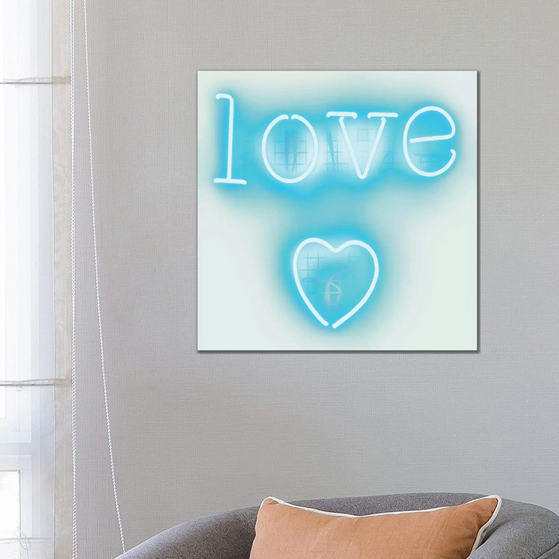 Neon Love Heart Aqua On White by Hailey Carr - Wrapped Canvas Print, 66.04 cm H x 66.04 cm W x 1.91 cm D