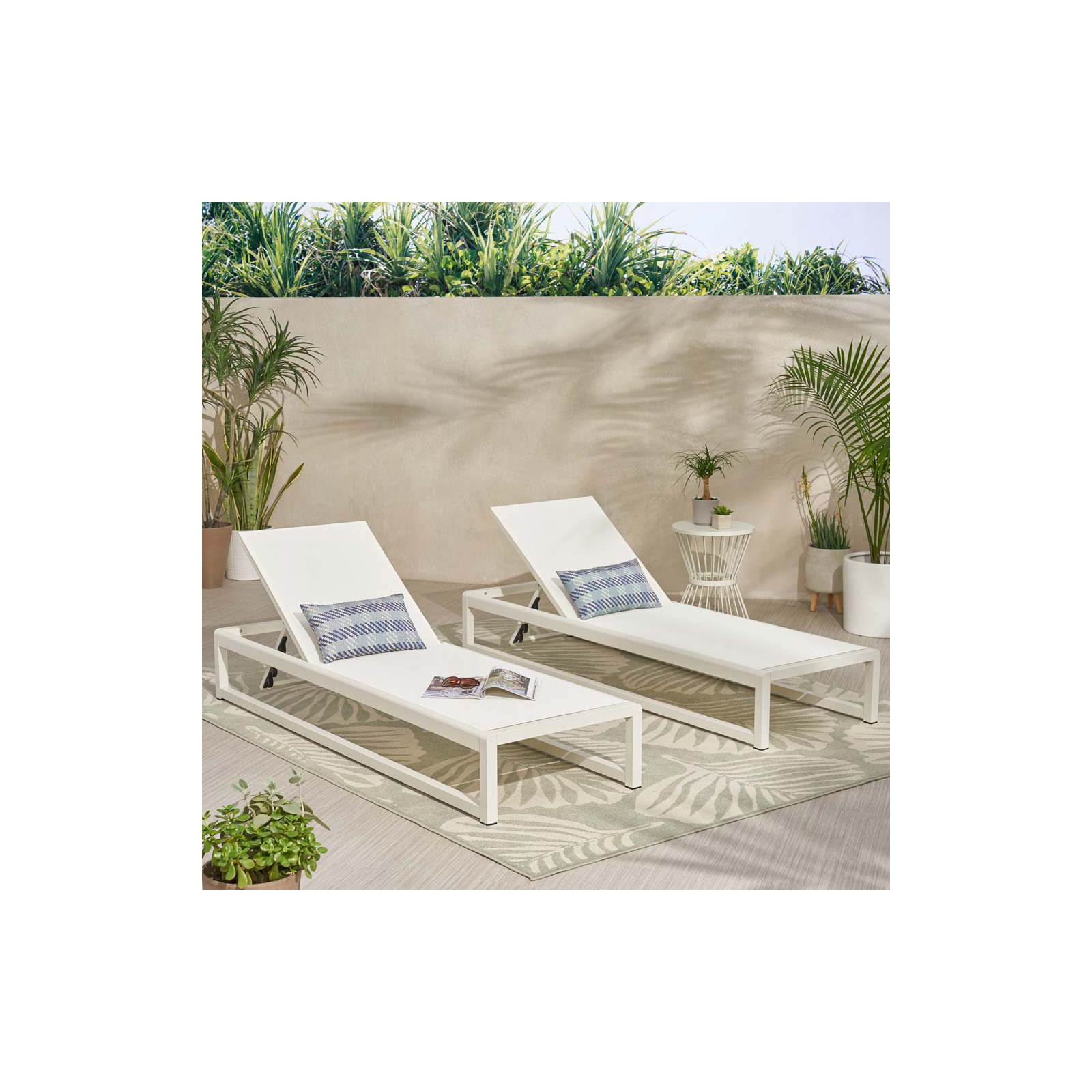 Harper 77" Long Reclining Chaise Lounge Set, White/White