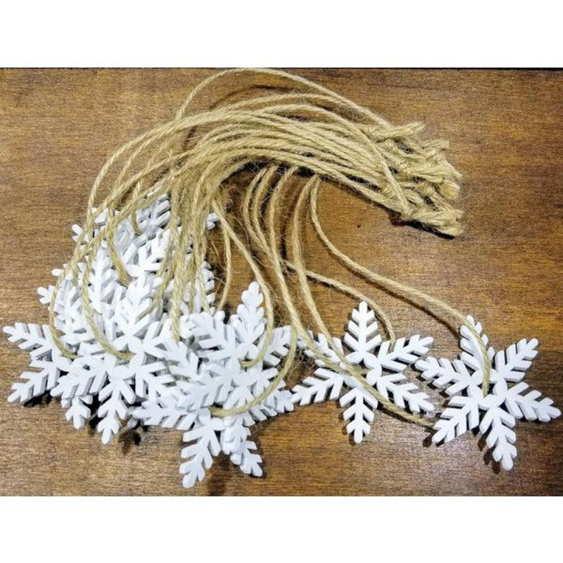 Ensemble de 12 décorations de Noël flocons de neige suspendus en bois blanc