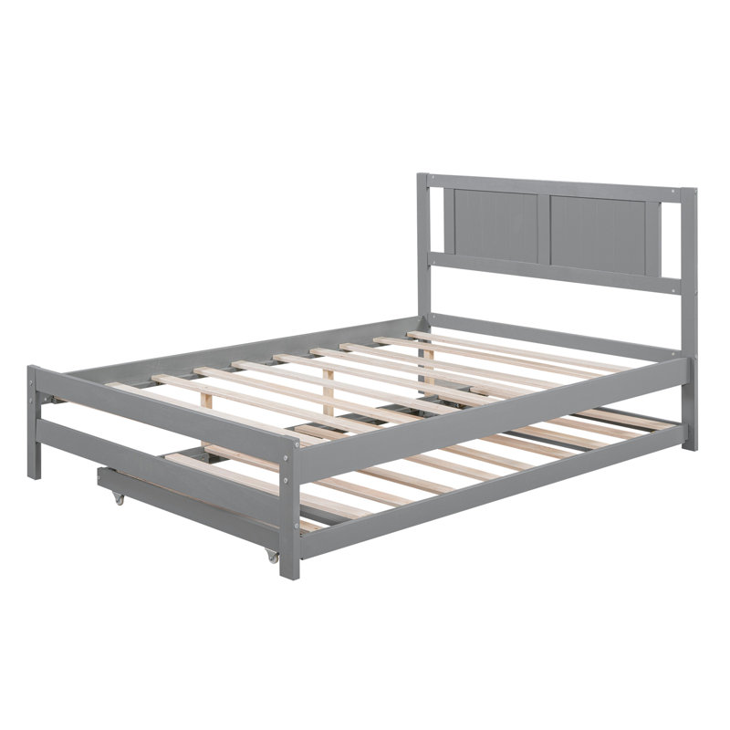 Lit plateforme avec lit gigogne réglable, Gris