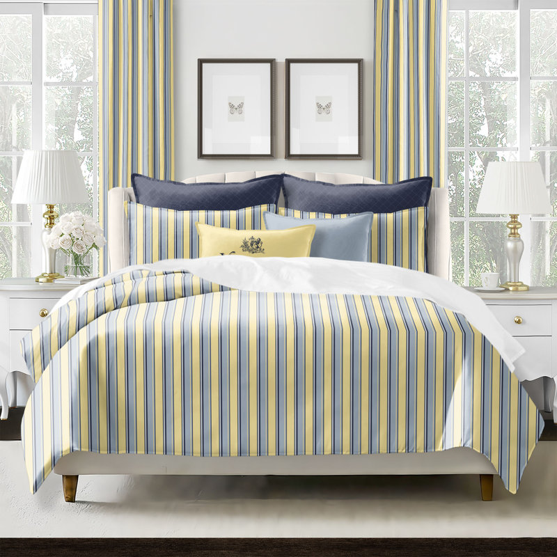 Gino Stripe Reversible Cotton Duvet Cover Set, King Duvet Cover + 2 King Shams