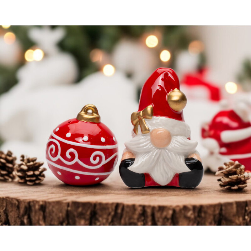 Santa Gnome With Ornament Salt And Pepper