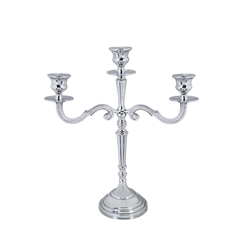 Aspen Creative 16304-11, porte-bougie massif en aluminium nickelé, support de table décoratif pour mariage, repas, fête, décoration intérieure, L 12 1/4 po x l 4 1/4 po x H 13 3/4 po