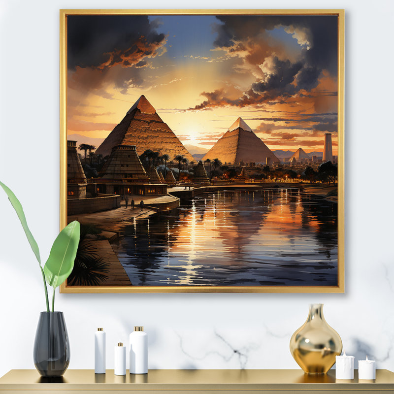 " Egypt Sunrise Over The Puramid II ", Gold Floater Framed, 36" H x 36" W x 1.5" D