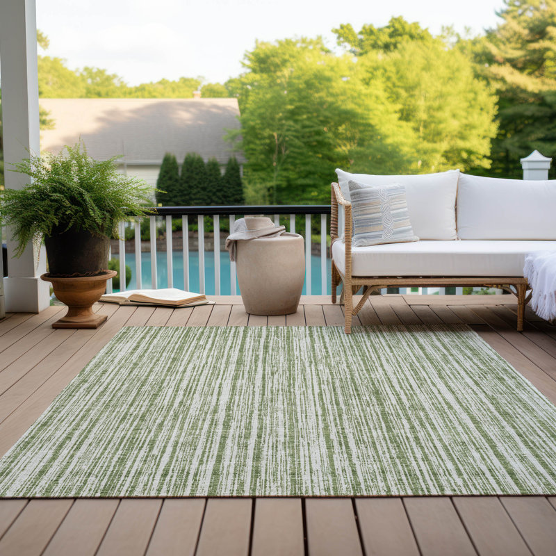 Machine Washable Indoor/Outdoor Chantille ACN760 StripesRug, 8' x 10', Green