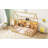 Twin Size House Bed With LED Light, Wood House Bed With Storage Bookshelf, Floor House Bed With Guardrails For Kids-438098492
