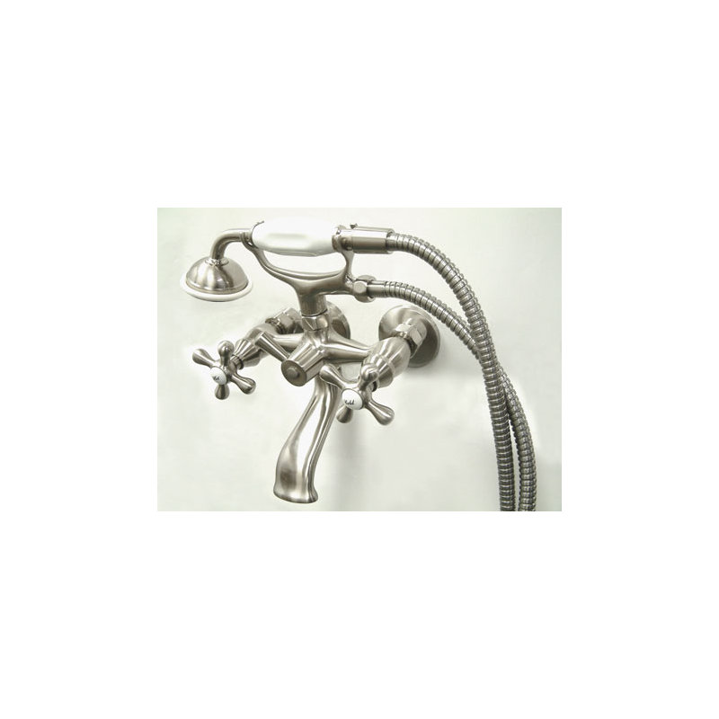 Triple Handle Wall Mounted Clawfoot Tub Faucet, Brushed Nickel