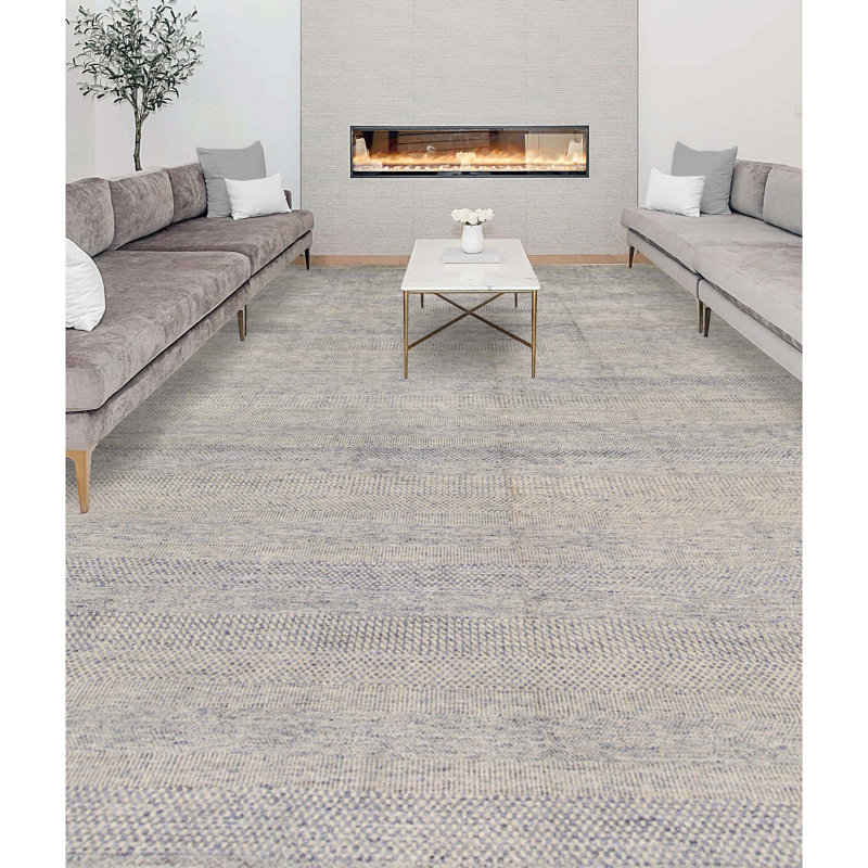 Hand-Knotted High-Quality Silver and Teal Area Rug