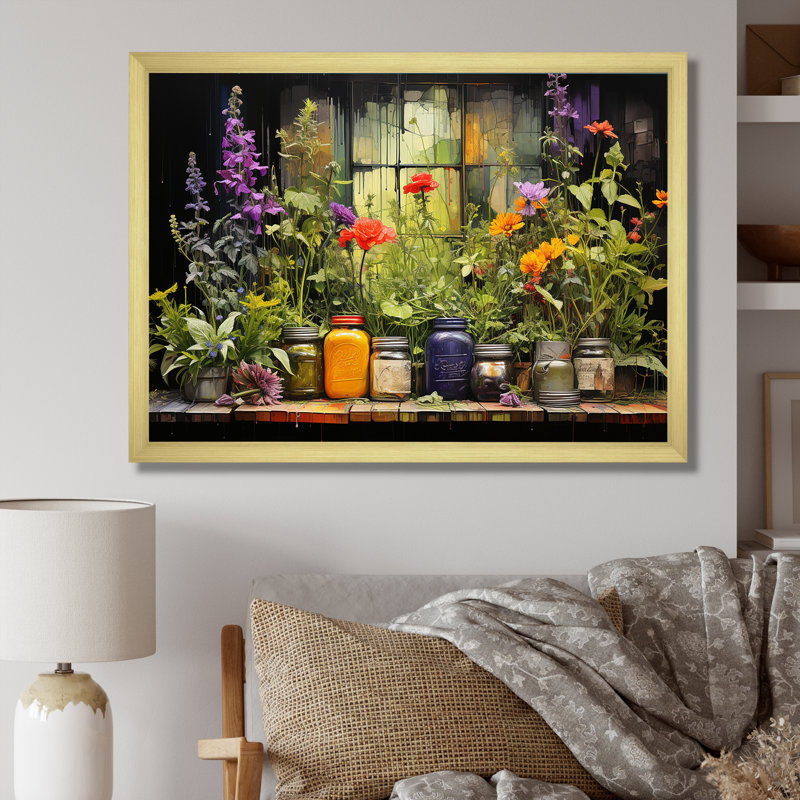 Blooming Urban Harvest avec poteries I, H 34 po x l 44 po x P 1,5 po, Cadre doré simple
