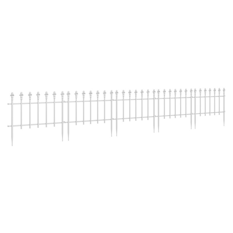 Ensemble de 5 panneaux de clôture de jardin en métal Outsunny, bordure en acier blanc avec pointes de flèches (longueur totale de 9,2 pi)