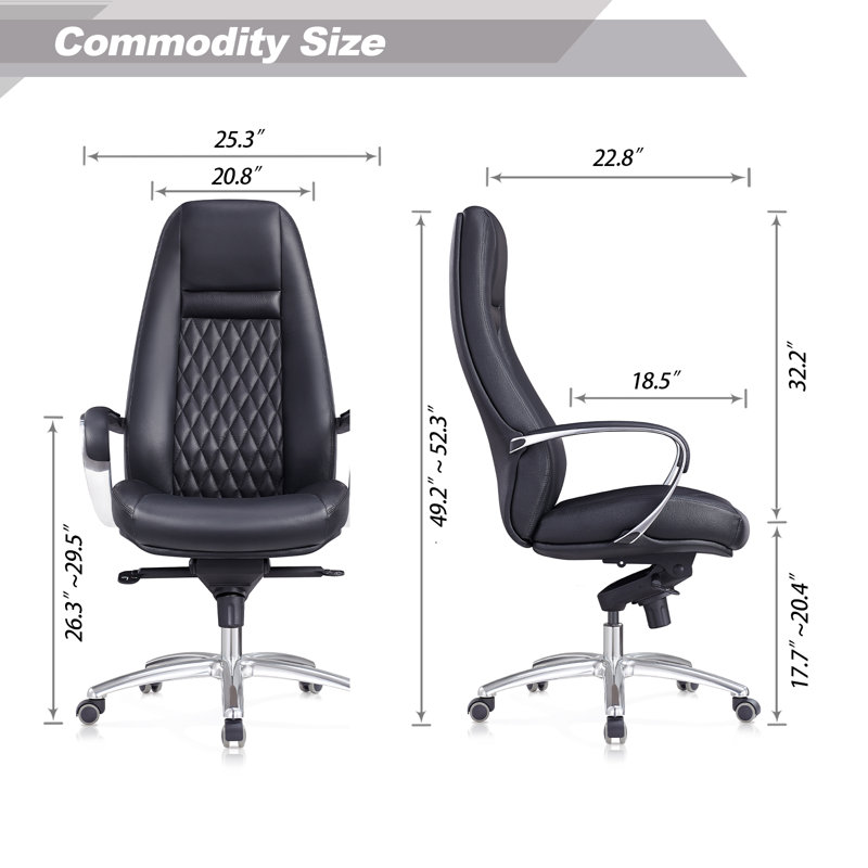 Caybree Genuine Leather Executive Chair, Black