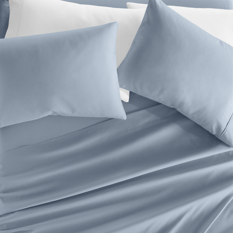 Solid Microfiber Ultra Soft Sheet Set, Queen Sheet Set with 2 Pillowcases, Light Blue