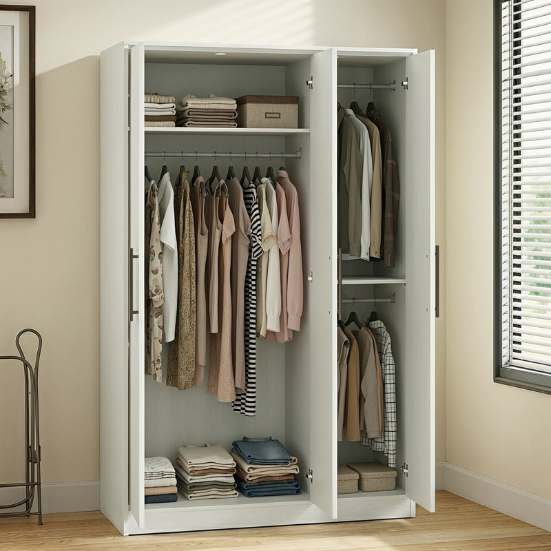 Darry 3 Door Wardrobe with Mirror, Pearl White Oak